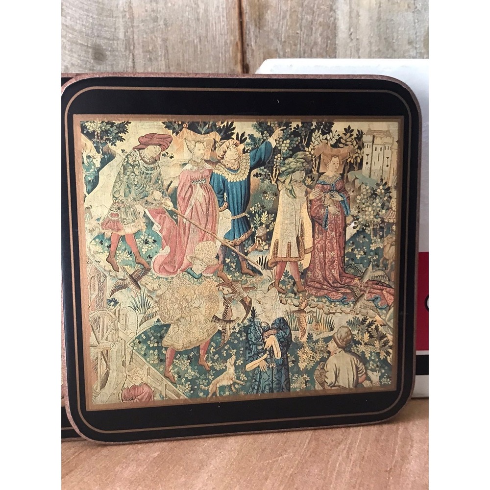 Pimpernel Coasters Set of 3 Medieval Tapestry Scene Cork Back Made in England
